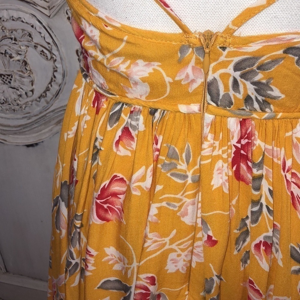 Angel Biba Mustard Color Floral Spaghetti Strap Festival Babydoll Dress Size S - Picture 6 of 13